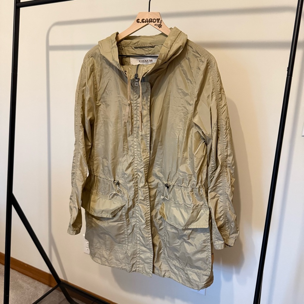 Coach Lightweight Tan Long Windbreaker Jacket